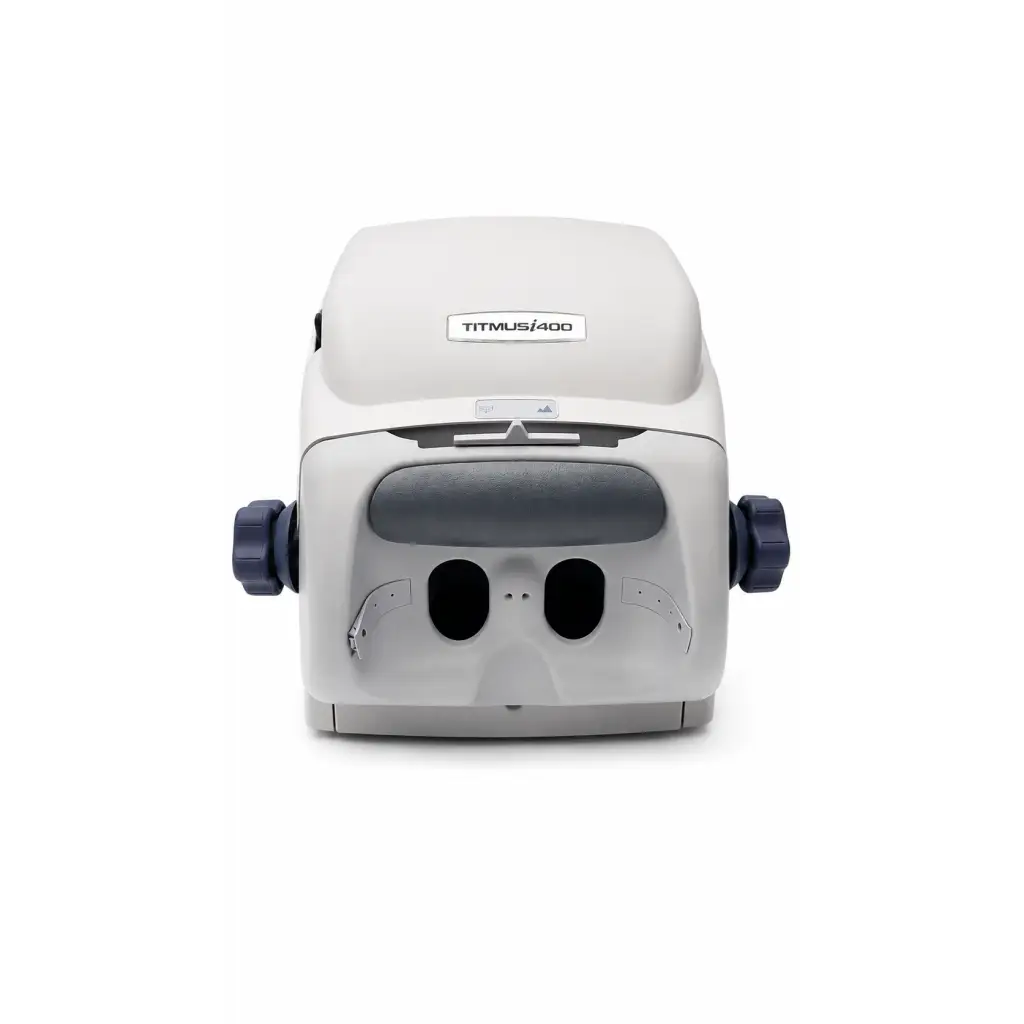 Sperian titmus i400 biomed certified vision screener with gray body and black circular eyepieces for eye testing