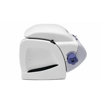 White plastic meat slicer with purple adjustment knob shown with titmus i400 biomed certified vision screener product