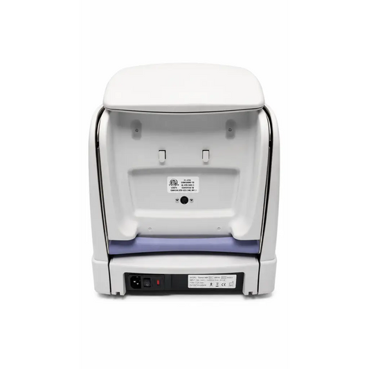 White and purple compact toaster oven with sleek modern design featured alongside titmus i400 vision screener