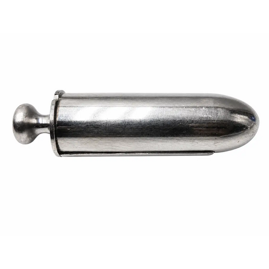 Stainless steel cylindrical medical instrument attachment in silver with rounded knob design
