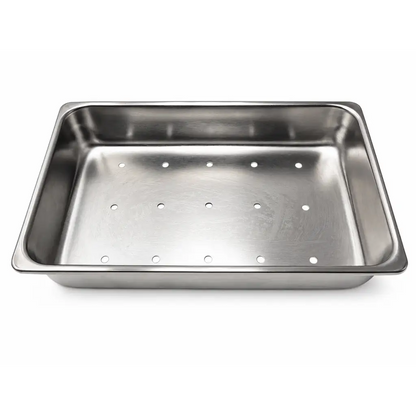 Stainless steel perforated instrument tray biomed certified with rectangular shape and evenly spaced circular holes