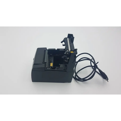 Black star tsp100 future prnt thermal receipt printer with open top showing internal components and coiled power cable