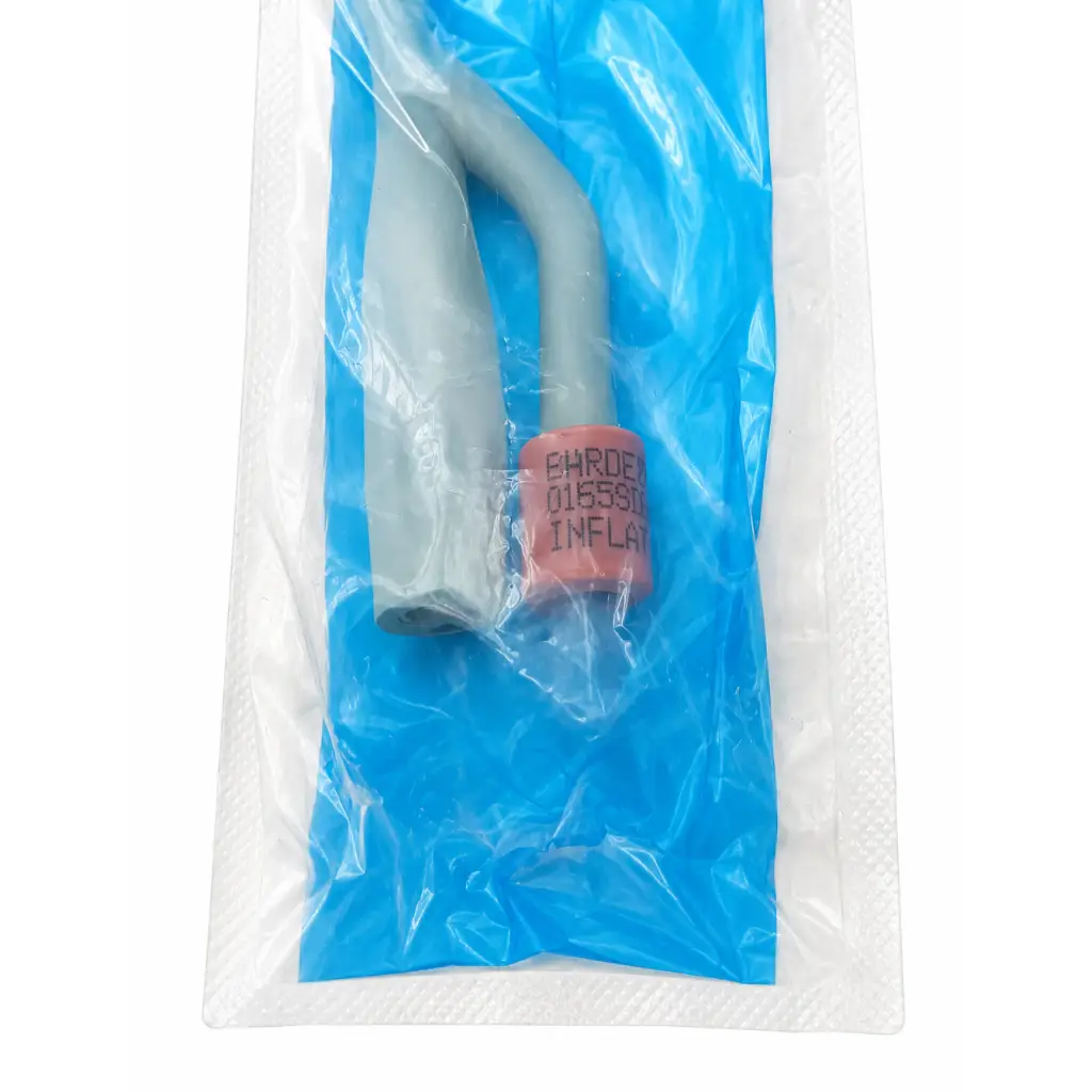 Sterile 2-way silicone hydrogel coated foley catheter with gray inflation tube red label in biomed certified blue white package