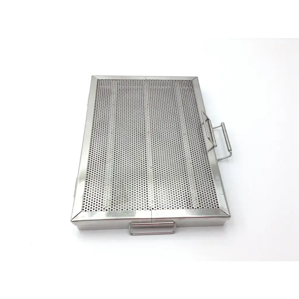 Rectangular stainless steel mesh wire tray with handles designed for sterilization and durable use in kitchens