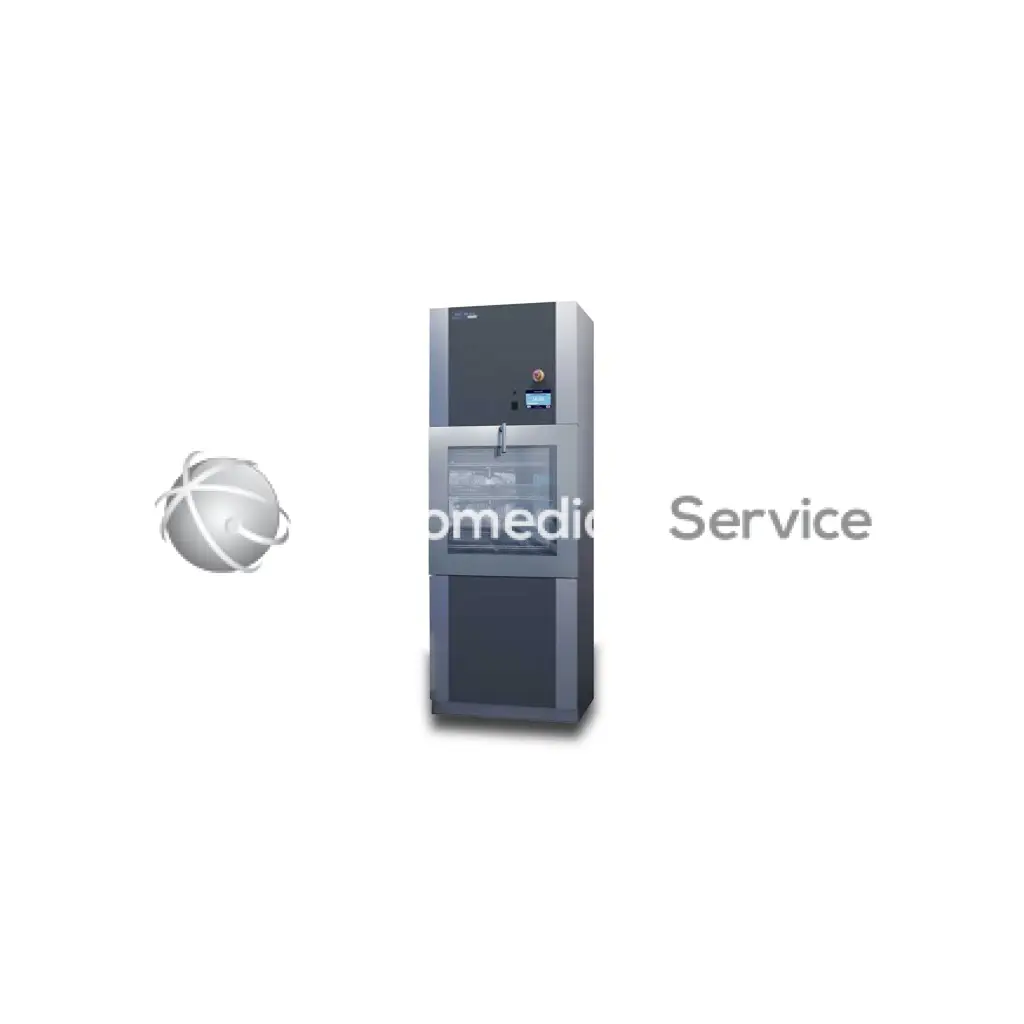 Gray and black Steris Amsco 2532 single chamber medical sterilizer with digital display and glass door for disinfection