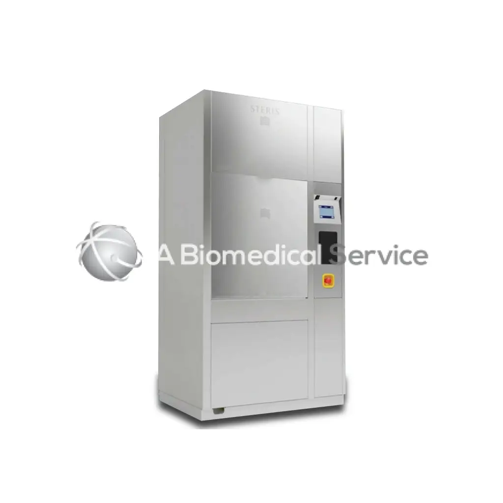 Silver stainless steel steris amsco 3052 sterilization chamber with digital control panel and emergency stop for biomedical service