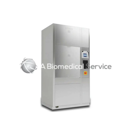 Silver stainless steel steris amsco 3052 sterilization chamber with digital control panel and emergency stop for biomedical service