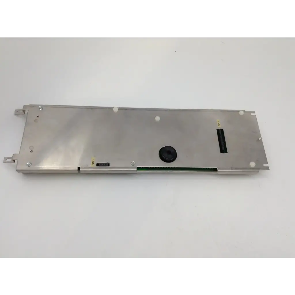 Silver metallic rectangular steris erie amsco sterilizer 384k rex pcb control board with black circular component and green circuitry