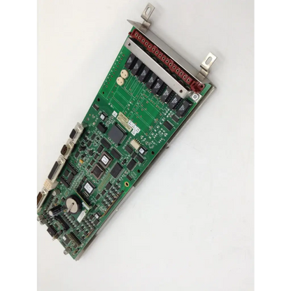 Green printed circuit board with black integrated circuits and red connectors for steris erie amsco sterilizer 384k rex pcb control board