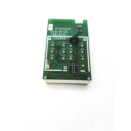 Green stockert 336b96 ecg stim control board with silver solder points and black integrated circuits for medical use