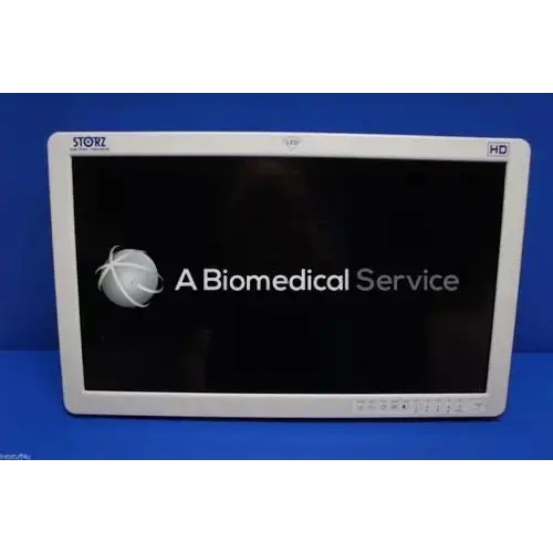 White-framed storz 26 hd monitor displaying a biomedical service on a black screen for medical use
