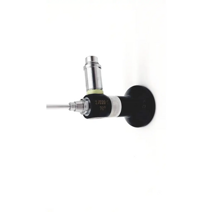 Black and silver storz 27020c hopkins cystoscope with flexible tube metallic joints and engraved markings on its body