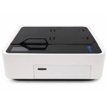 White and black desktop support cleaning tank with digital display for biomed-certified Stratasys 3D printing support cleaning
