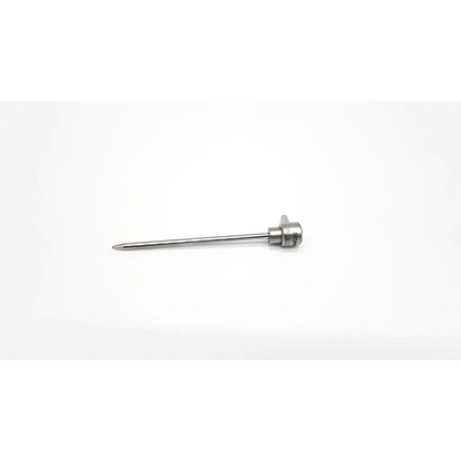Silver surgical stryker 01a0244 cannula with slender pointed tip and cylindrical handle with engraved markings