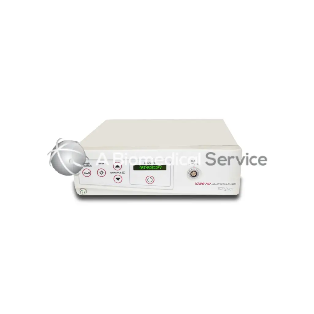 White rectangular stryker 1086 hd high definition current medical device with digital display and control buttons for camera system