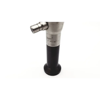 Silver and black stryker 10mm 0° endoscope with metallic tip labeled kyker endoscope 10mm for medical use