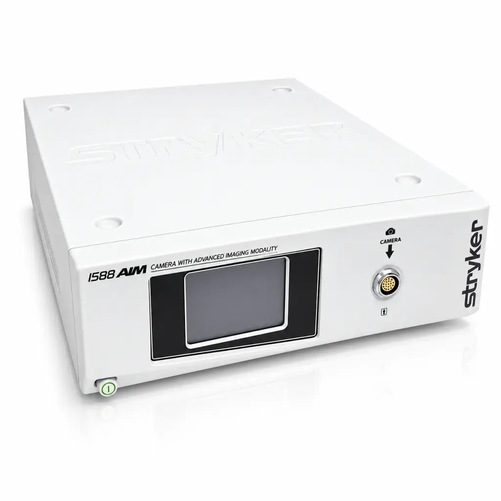 White stryker 1588 aim camera control unit with black-framed display and metallic ports for advanced imaging modality