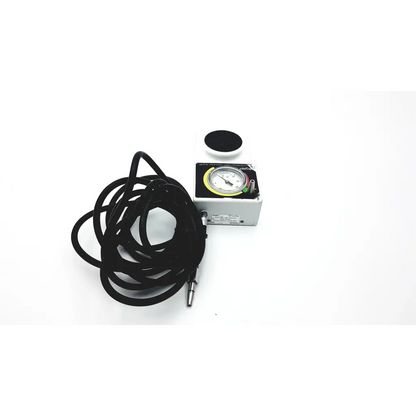 Silver rectangular pressure gauge with black coiled hose and yellow ring for stryker 206-500 automatic high vacuum foot pump