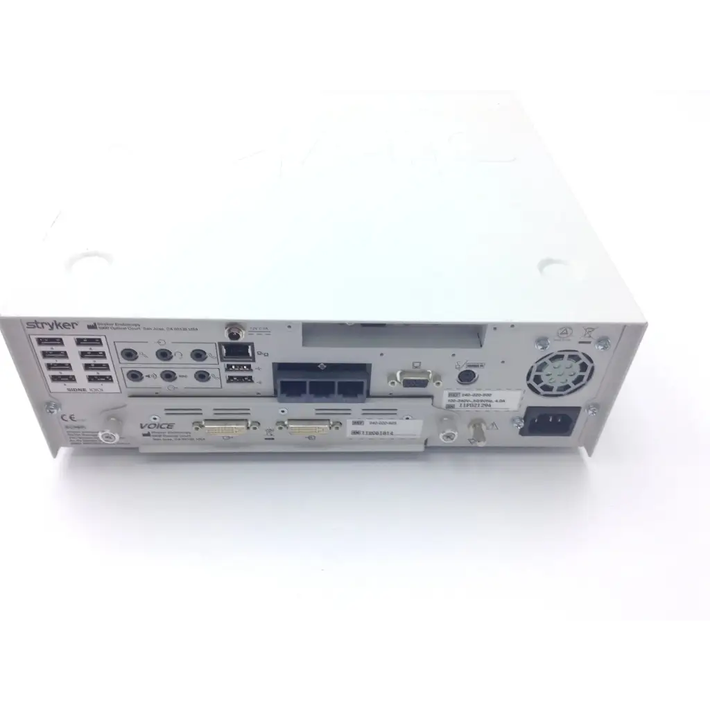 Silver stryker 240-020-900 sidne suite control system back with multiple ports and ventilation grille for integrated control