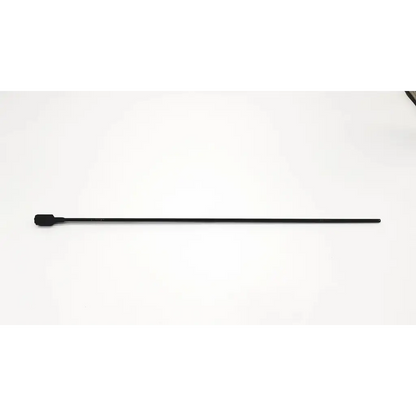 Black plastic zip tie with rectangular head and smooth body used with stryker poole suction tube black laparoscopy