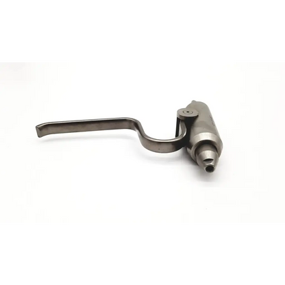 Silver-toned metal stryker 296-80-125 orthopedic pin driver attachment with curved handle and cylindrical body