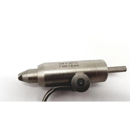 Silver metallic cylindrical wire collet with pointed tip and hex drive for orthopedics trauma by stryker