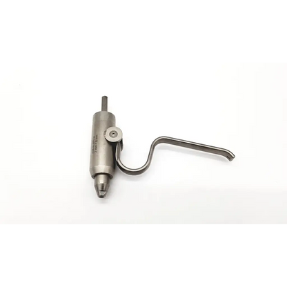 Silver-colored metal Stryker 296-80-62 wire collet with curved hand crank for orthopedics trauma use