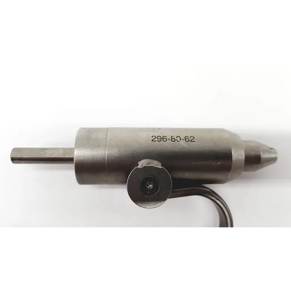 Silver metallic cylindrical wire collet with hexagonal shaft and adjustment knob for orthopedics trauma use