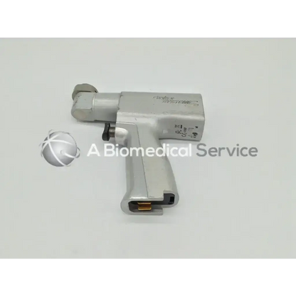 Silver metallic stryker 4208 system 5 sagittal saw with textured grip black trigger and engraved branding ad5=736 box=14