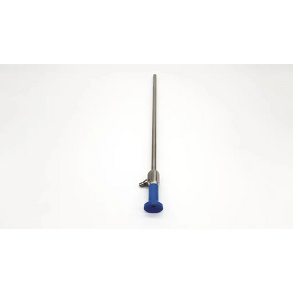 Silver stryker 502-457-010 0° 10mm laparoscope autoclavable with blue ergonomic handle and metallic shaft