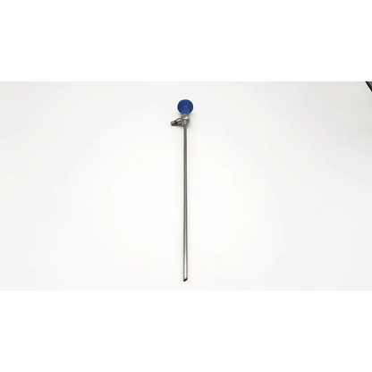 Stryker 5mm autoclavable laparoscope with a sleek metallic shaft and blue spherical handle for precise medical use