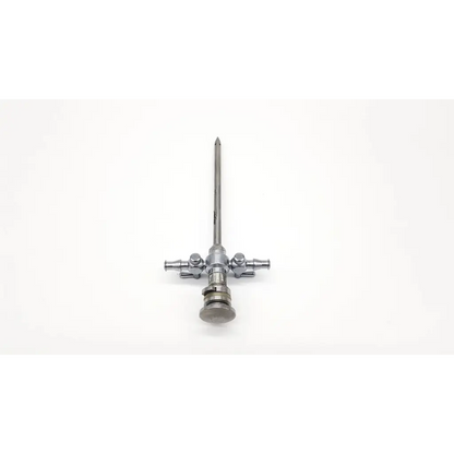 Silver stainless steel stryker 747-031-550 5.8mm cannula single valve with long slender shaft and three side ports