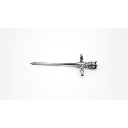 Stryker 747-031-550 silver cannula single valve with slender metallic shaft and complex jointed handle ports