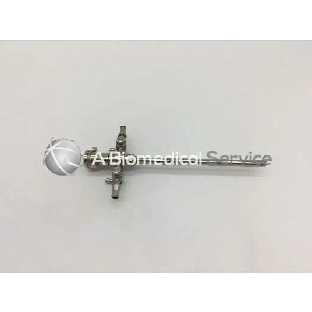 Silver stryker 747-031-550 5.8mm cannula with spherical handle and valve attachments for surgical use, similar to 8mm cannula ad4-35