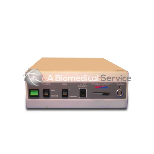 Beige and gray stryker 782 camera system medical control unit with labeled dials, input port, and green power light for biomedical service