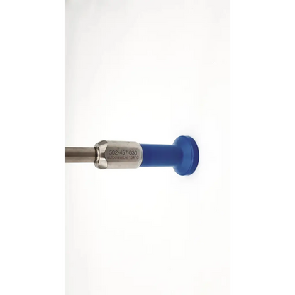 Blue and silver stryker autoclavable medical instrument with a cylindrical handle for surgical use