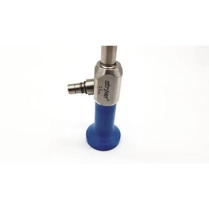 Stryker autoclavable silver metallic endoscope with blue plastic base and brand name engraved on its shaft