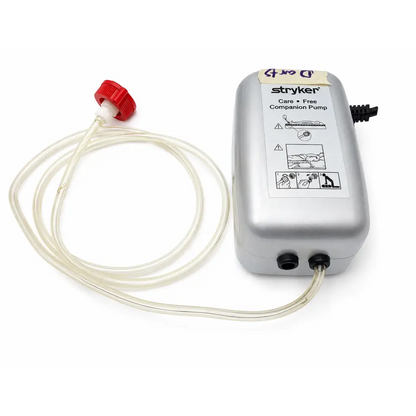 Stryker care-free companion biomed certified air mattress inflator pump with red cap and clear tubing for companion air mattress
