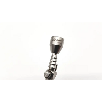 Silver metallic stryker endoscopy arthroscope da54-163 adapter with conical top and segmented adjustable body