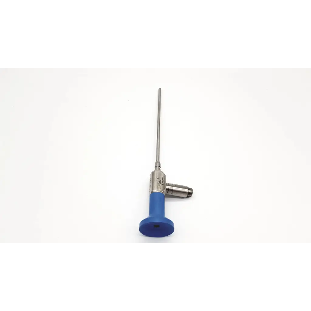 Blue-handled stryker endoscopy 30° 4mm autoclave surgical endoscope with slender metallic shaft and articulated joint