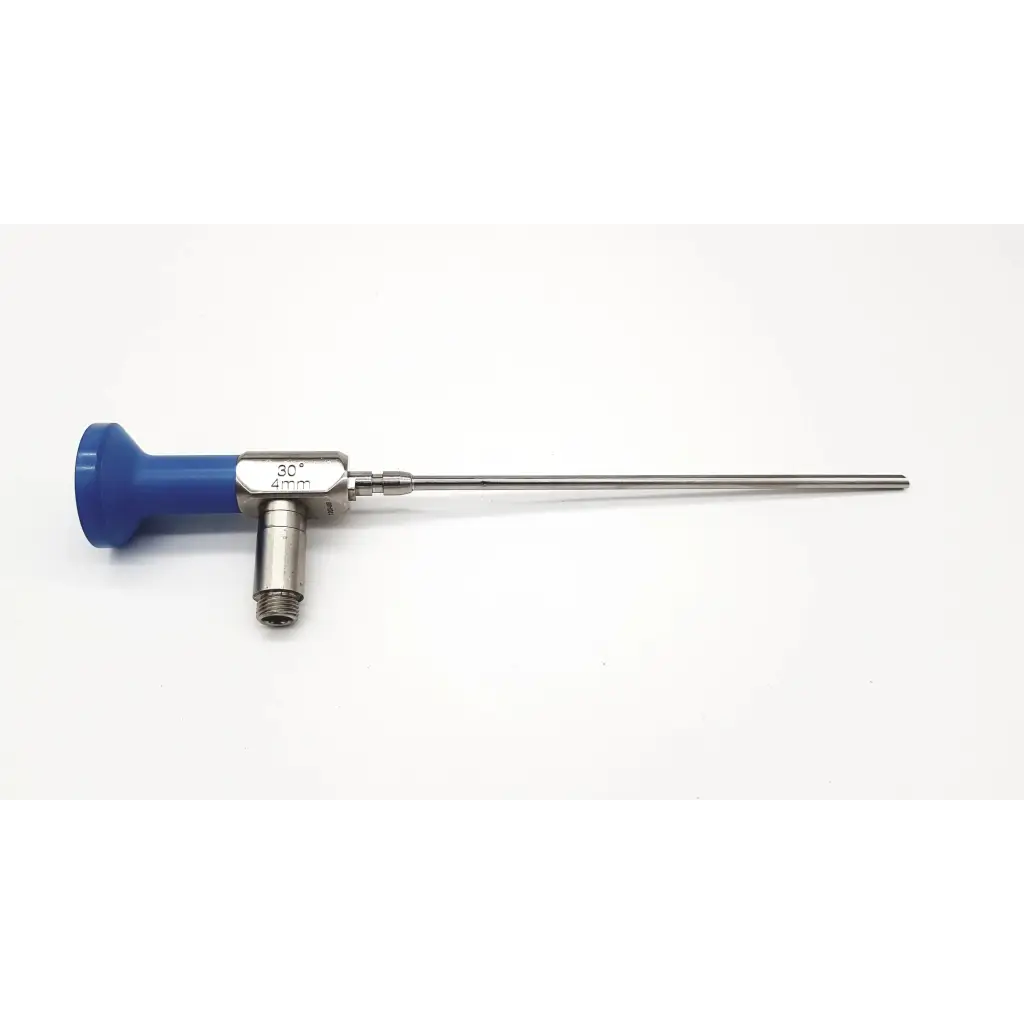 Stryker endoscopy 30° 4mm autoclave surgical endoscope with blue handle and metallic shaft for precise imaging