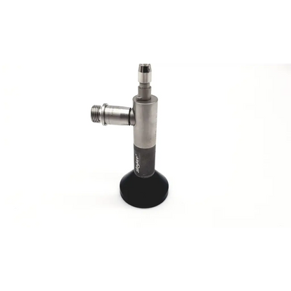 Silver metallic gas valve with black rubber base and threaded connections for stryker endoscopy 30° 4mm arthroscope