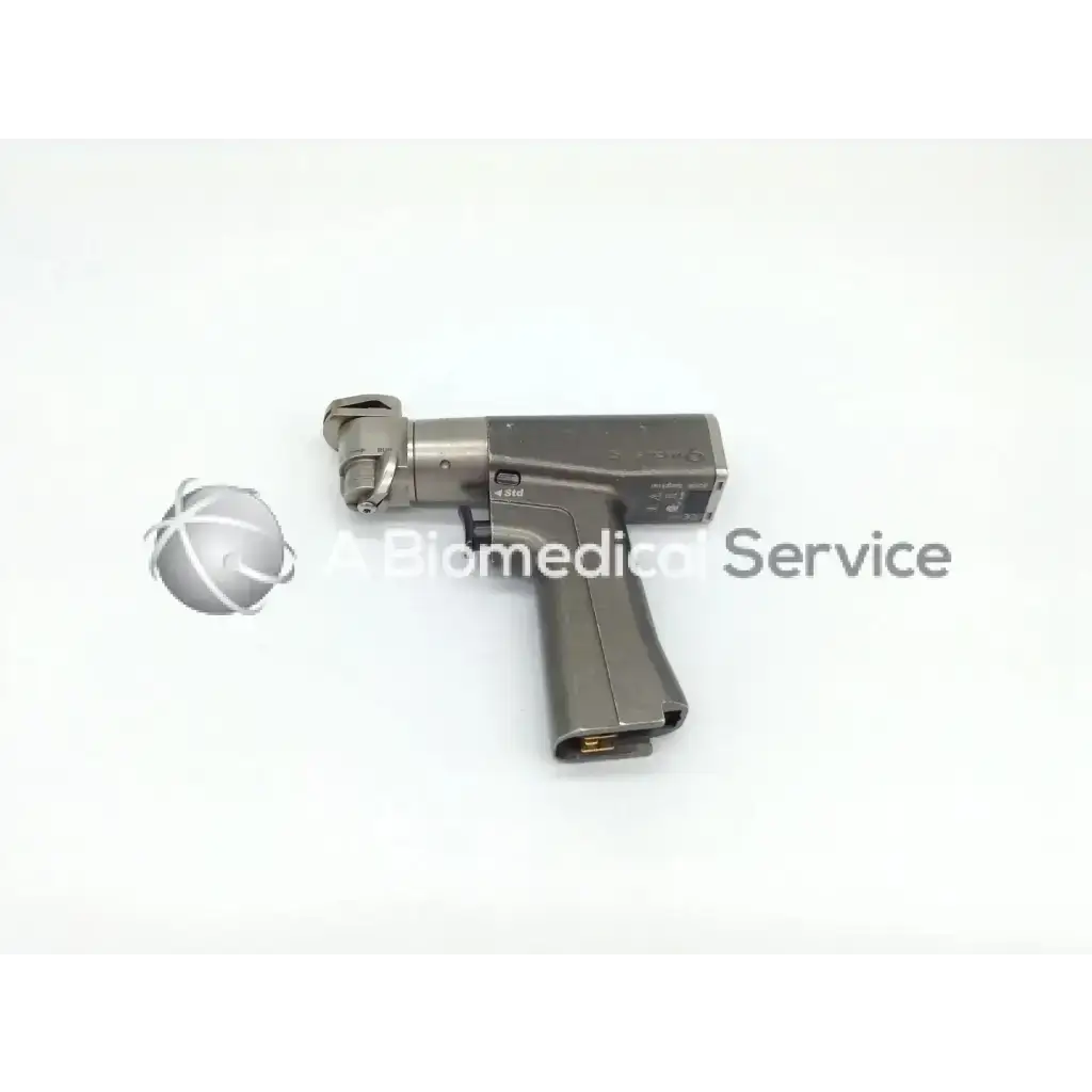 Gray metallic surgical drill with textured grip and ergonomic design in stryker endoscopy ref system 6 device