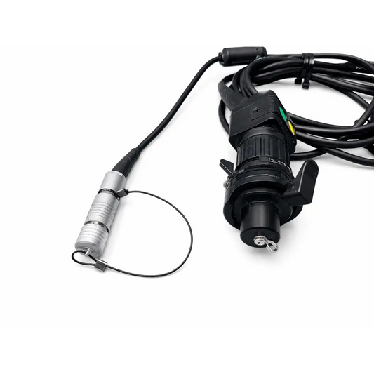 Stryker h10-0008 ipx7 black and silver endoscopic camera head with textured grip handle and coiled cable