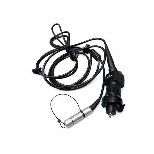 Black and silver stryker h10-0008 endoscopic camera head with coiled cable and metallic coupler