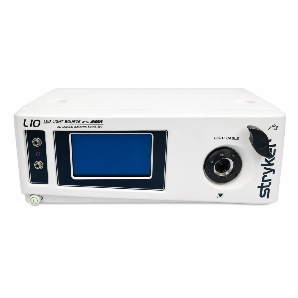 White stryker l10 0220220300 led light source with blue screen and black control panel led light source