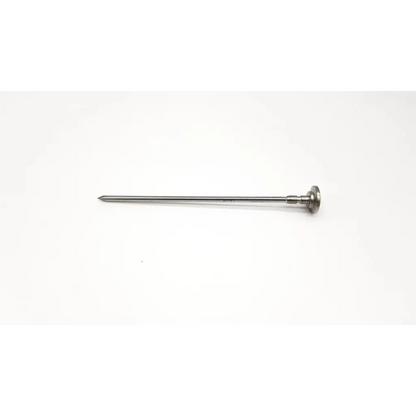 Stryker trocar stopcock 5.8 mm metallic surgical instrument with sharp pointed tip and circular handle in silver color