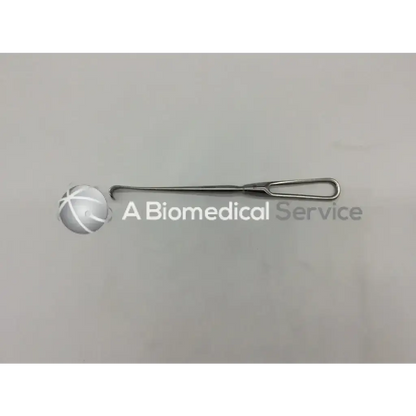 Silver symmetry surgical cushing vein retractor with curved looped handle and slender metallic shaft for vein use