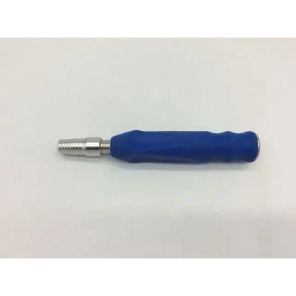 Blue ergonomic driver handle with metallic threaded tip designed for precise control in surgical applications