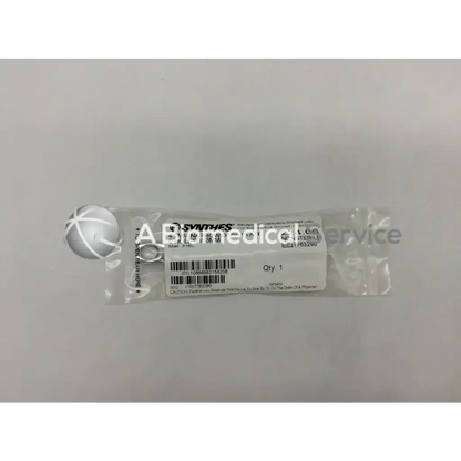 Sterile clear plastic wrapped synthes narrow dcp plate with metallic spherical tip and printed labeling visible
